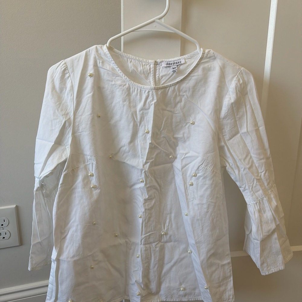 White Blouse with Pearl Accents